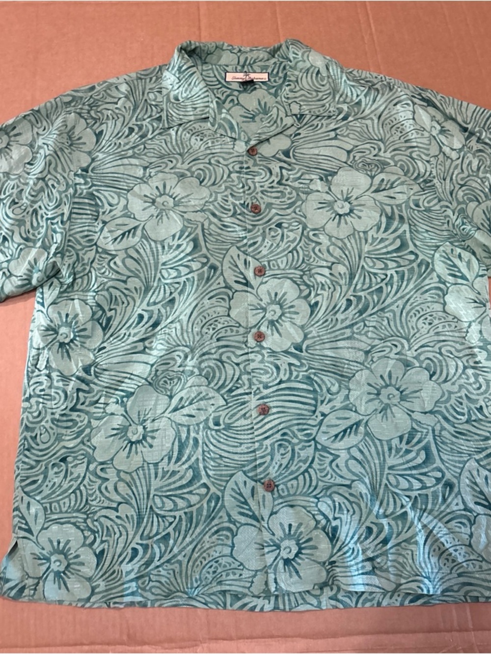 Tommy Bahama Shirt Mens Large Silk Floral Hawaiian Aloha Camp